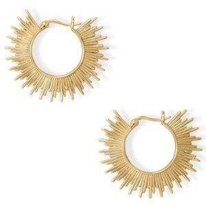 14 Karat Gold Plated Sterling Silver Sunburst Design Hoop Earrings